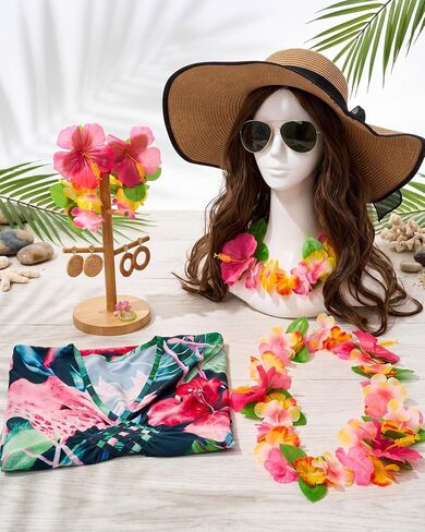 Mepase 12 Pcs Hawaiian Outfits for Women Luau Party Kaftan & Moomoo Dresses Cover up with Straw Hat, Sunglasses & Leis Set in Saudi Arabia