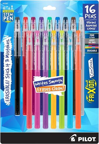 Pilot, FriXion ColorSticks Erasable Gel Ink Pens, Fine Point 0.7 mm, Pack of 16, Assorted Colors in Saudi Arabia