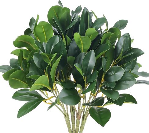 4Pcs Artificial Greenery Stems Faux Eucalyptus Leaves Green Fake Shrubs Plants for Vase Garden Outdoor Planters Window Box Home Wedding Courtyard Office Kitchen Decoration in Saudi Arabia