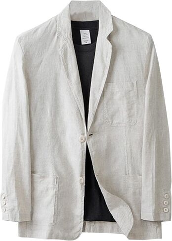 Men's Linen Suit Blazer Jacket Two Button Suits Jackets Lightweight Sports Coat Solid Color Blazers in Saudi Arabia