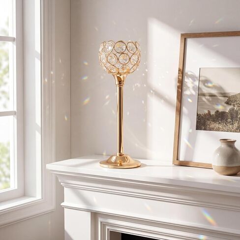 Gold Crystal Tealight Candle Holder Set of 3, Elegant Gold Candles Table Centerpieces, Tall Bling Bowl Candelabra Decor for Wedding, Dining Table, Fireplace Mantel & Party Decoration in Kuwait