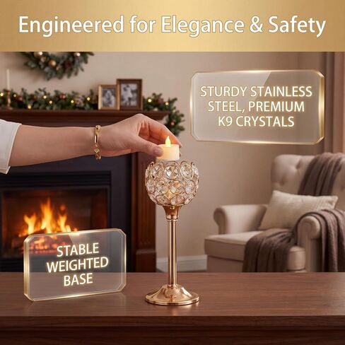 Gold Crystal Tealight Candle Holder Set of 3, Elegant Gold Candles Table Centerpieces, Tall Bling Bowl Candelabra Decor for Wedding, Dining Table, Fireplace Mantel & Party Decoration in Kuwait
