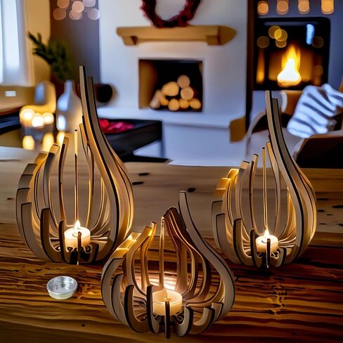3pcs for Lotus Shape Tea Light Holder, Bohemian Style Candle Base for Home Decor, Unique DIY Art Craft Desktop/Bedside Decoration Gift for Mother's Day, Father's Day, Parties(Candle Not Included) in Kuwait
