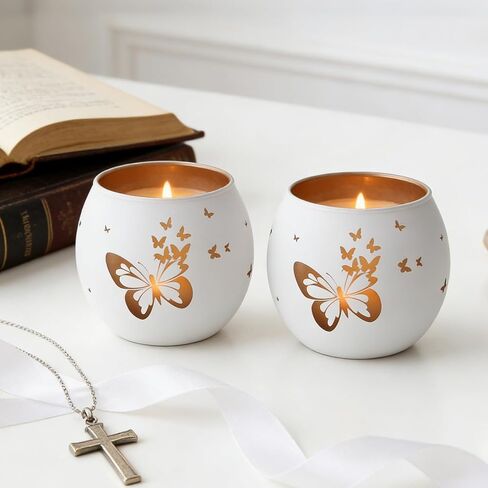 Religious Gifts for Women& Men, Set of 2 Butterfly Cross Tealight Candle Holders for Table Decor, Christian Baptism, Confirmation, Memorial, Easter Gift in Saudi Arabia
