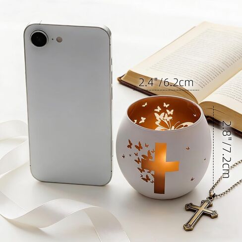 Religious Gifts for Women& Men, Set of 2 Butterfly Cross Tealight Candle Holders for Table Decor, Christian Baptism, Confirmation, Memorial, Easter Gift in Saudi Arabia