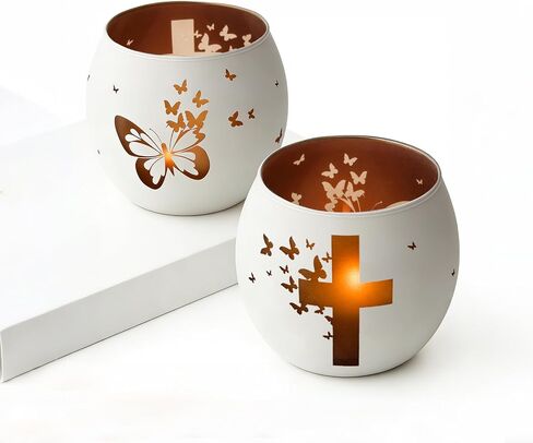 Religious Gifts for Women& Men, Set of 2 Butterfly Cross Tealight Candle Holders for Table Decor, Christian Baptism, Confirmation, Memorial, Easter Gift in Saudi Arabia