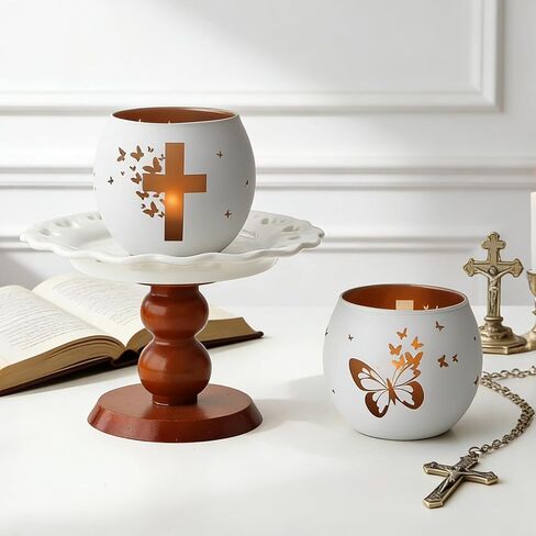 Religious Gifts for Women& Men, Set of 2 Butterfly Cross Tealight Candle Holders for Table Decor, Christian Baptism, Confirmation, Memorial, Easter Gift in Saudi Arabia