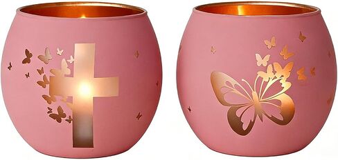 Religious Gifts for Women& Men, Set of 2 Butterfly Cross Tealight Candle Holders for Table Decor, Christian Baptism, Confirmation, Memorial, Easter Gift in Saudi Arabia