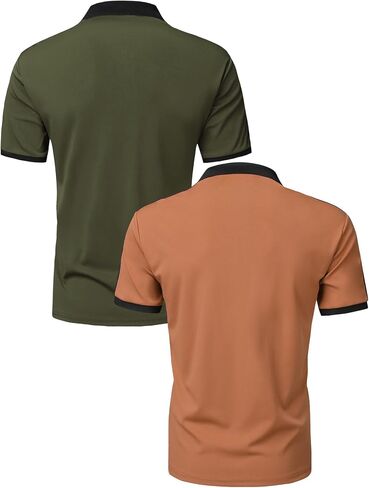 2 Pack Men's Summer Color-Blocked Short-sleesleeved Polo Shirt Fashionable Casual Vacation Beach Sports Athletic Running Tops in Kuwait
