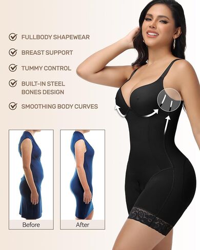 SHAPESHE Womens Shapewear Bodysuit Built In Bra Body Shaper Tummy Control Low Back in Saudi Arabia