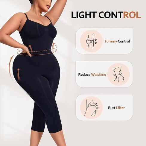 Tummy Control Bodysuits Full Body Suit Shapewear One Piece Capri Jumpsuits for Women Body Shaper (Black, Large) in Saudi Arabia