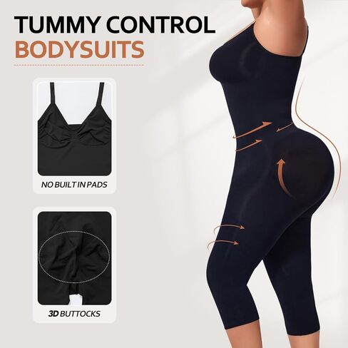 Tummy Control Bodysuits Full Body Suit Shapewear One Piece Capri Jumpsuits for Women Body Shaper (Black, Large) in Saudi Arabia