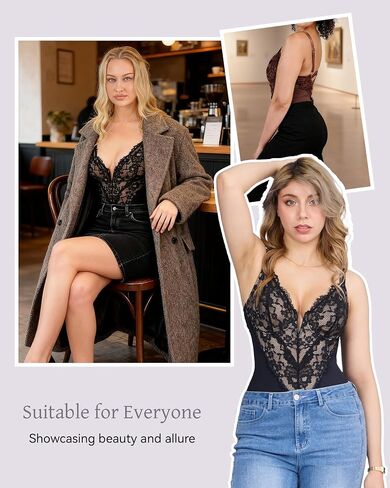 Lace Shapewear Bodysuit for Women Tummy Control Thong Body Shaper Deep V Neck Built-in Bra Corset in Kuwait