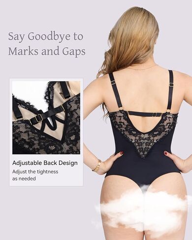 Lace Shapewear Bodysuit for Women Tummy Control Thong Body Shaper Deep V Neck Built-in Bra Corset in Kuwait