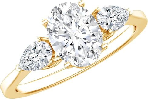 خاتم خطوبة من 3 أحجار من الألماس المعتمد من Lab Grown Diamond، جودة Ef-Vs، خاتم ألماس بيضاوي وكمثرى للنساء (مثالي للهدايا) in Kuwait