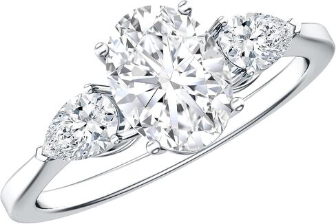 خاتم خطوبة من 3 أحجار من الألماس المعتمد من Lab Grown Diamond، جودة Ef-Vs، خاتم ألماس بيضاوي وكمثرى للنساء (مثالي للهدايا) in Kuwait