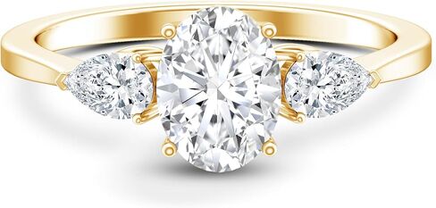 خاتم خطوبة من 3 أحجار من الألماس المعتمد من Lab Grown Diamond، جودة Ef-Vs، خاتم ألماس بيضاوي وكمثرى للنساء (مثالي للهدايا) in Kuwait