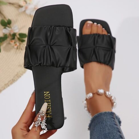 Women's Square Toe Flat Sandals - Fashion Summer Slide Sandals, Casual Beach Slippers in Kuwait
