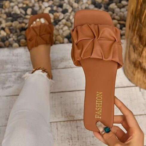 Women's Square Toe Flat Sandals - Fashion Summer Slide Sandals, Casual Beach Slippers in Kuwait