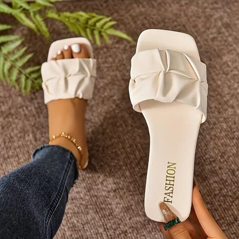 Women's Square Toe Flat Sandals - Fashion Summer Slide Sandals, Casual Beach Slippers in Kuwait