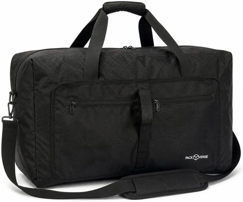 65L Foldable Duffle Bag for Travel – Lightweight Packable Duffel Bag, Collapsible Weekender Overnight Travel or Gym Bag, Water-Resistant, Large Capacity (Black) - PackVerge in Kuwait