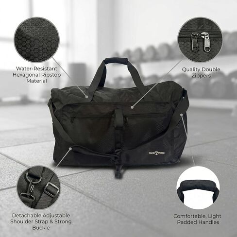 65L Foldable Duffle Bag for Travel – Lightweight Packable Duffel Bag, Collapsible Weekender Overnight Travel or Gym Bag, Water-Resistant, Large Capacity (Black) - PackVerge in Kuwait