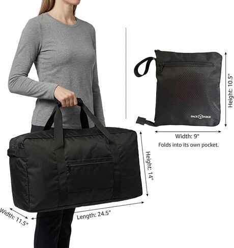 65L Foldable Duffle Bag for Travel – Lightweight Packable Duffel Bag, Collapsible Weekender Overnight Travel or Gym Bag, Water-Resistant, Large Capacity (Black) - PackVerge in Kuwait
