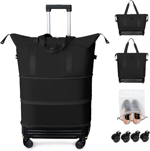 Rolling Duffel Bag with Detachable Wheels & Handle,Expandable Foldable Travel Duffle Bag,Carry on Luggage Large Tote Bag for Gym Overnight Weenkend Trip(Black) in Saudi Arabia
