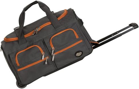 HomeStock City Sleek 22" Rolling Duffle Bag, Lightweight, Durable Travel Luggage with Wheels, 22" L x 12" W x 11" H, Stylish & Easy to Maneuver Orange in Kuwait