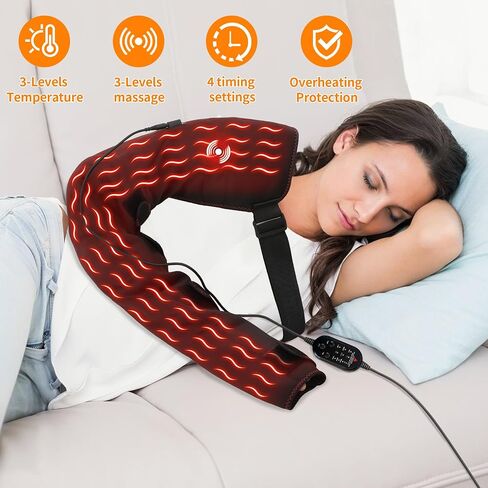 Shoulder Arm Massage Heating Pad for Pain Relief, Ultra Long Heated Elbow Heating Pad with 3 Vibration and Heat Settings, Heated Shoulder Wrap for Frozen Shoulder in Saudi Arabia