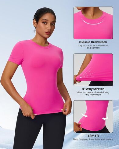 Womens Workout Tops Short Sleeve Compression Shirt Quick Dry Athletic Yoga Shirts Gym Running Tshirt Sports Base Layer in Kuwait