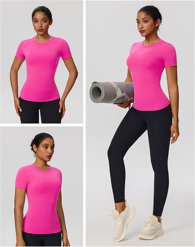 Womens Workout Tops Short Sleeve Compression Shirt Quick Dry Athletic Yoga Shirts Gym Running Tshirt Sports Base Layer in Kuwait