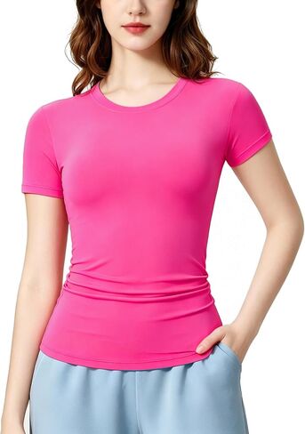 Womens Workout Tops Short Sleeve Compression Shirt Quick Dry Athletic Yoga Shirts Gym Running Tshirt Sports Base Layer in Kuwait
