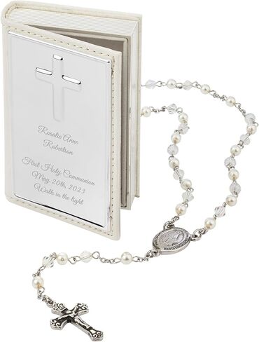 THINGS REMEMBERED First Communion Engraved Girl's Stainless Steel White Rosary in Saudi Arabia