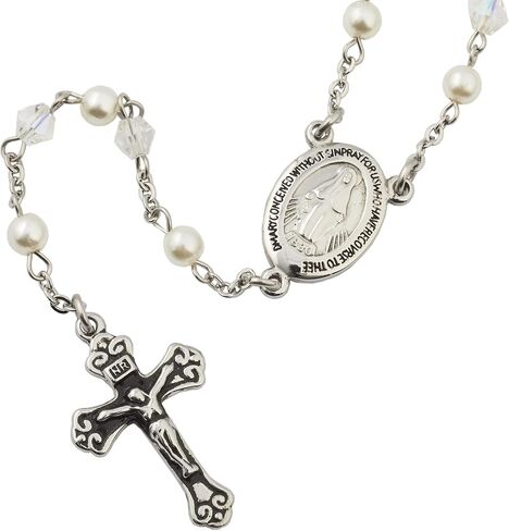 THINGS REMEMBERED First Communion Engraved Girl's Stainless Steel White Rosary in Saudi Arabia