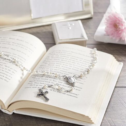 THINGS REMEMBERED First Communion Engraved Girl's Stainless Steel White Rosary in Saudi Arabia