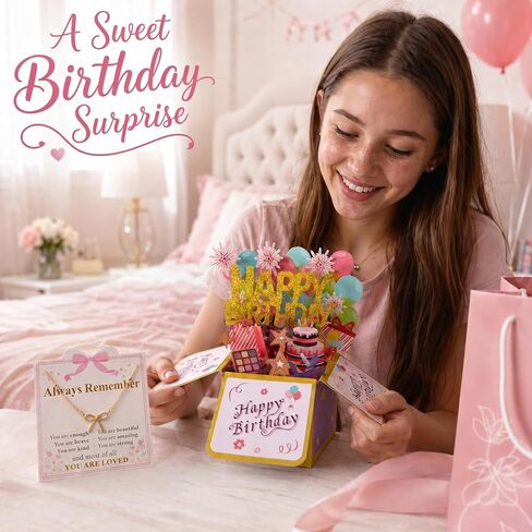 14K Gold Plated Bow Necklace with 3D Pop-Up Birthday Card | Birthday Gifts for Girls, Gift Set for Daughter Granddaughter Niece Friend in Saudi Arabia