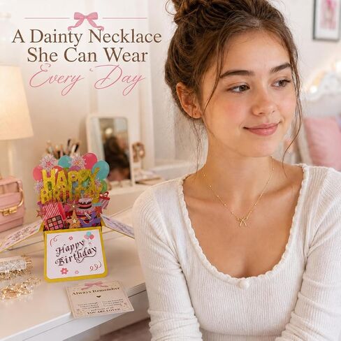 14K Gold Plated Bow Necklace with 3D Pop-Up Birthday Card | Birthday Gifts for Girls, Gift Set for Daughter Granddaughter Niece Friend in Saudi Arabia