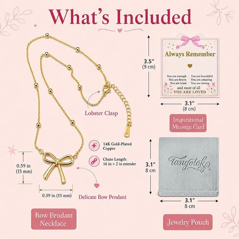 14K Gold Plated Bow Necklace with 3D Pop-Up Birthday Card | Birthday Gifts for Girls, Gift Set for Daughter Granddaughter Niece Friend in Saudi Arabia