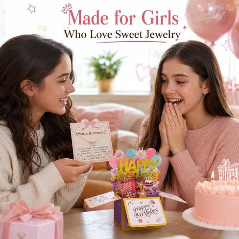 14K Gold Plated Bow Necklace with 3D Pop-Up Birthday Card | Birthday Gifts for Girls, Gift Set for Daughter Granddaughter Niece Friend in Saudi Arabia