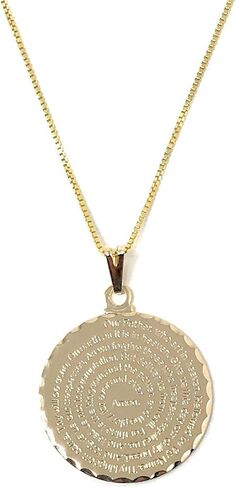 Martinuzzi Accessories Our Father Prayer Necklace. Lord's Prayer Engraved Pendant, Gold Plated Box Chain Necklace (20" Length (English)) in Saudi Arabia