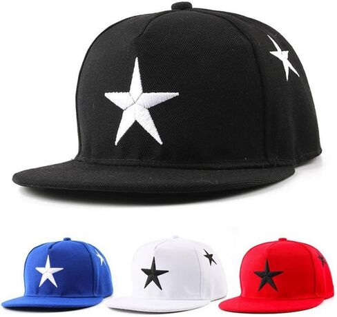 Kids Snapback Cap Flat Brim Baseball Hat with Star Embroidery Wide Brim Streetwear Hip Hop Cap Sun Hat for Boys Girls 3-10 in Kuwait