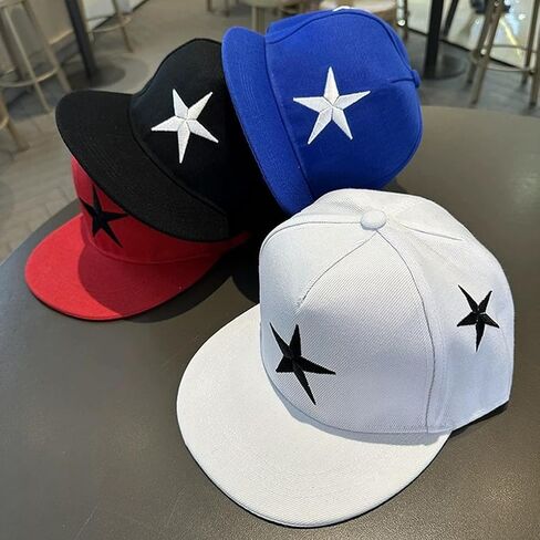 Kids Snapback Cap Flat Brim Baseball Hat with Star Embroidery Wide Brim Streetwear Hip Hop Cap Sun Hat for Boys Girls 3-10 in Kuwait