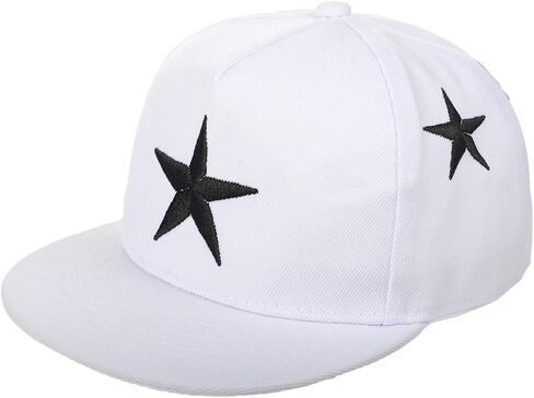 Kids Snapback Cap Flat Brim Baseball Hat with Star Embroidery Wide Brim Streetwear Hip Hop Cap Sun Hat for Boys Girls 3-10 in Kuwait