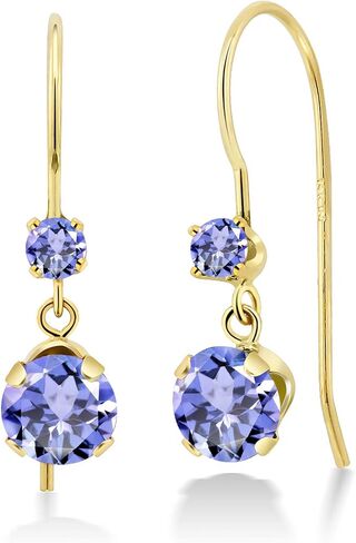 Gem Stone King 14K Yellow Gold Blue Tanzanite French Wire Dangle Hook Earrings For Women (1.08 Cttw, Gemstone December Birthstone, Round 5MM and 2.5MM) in Kuwait