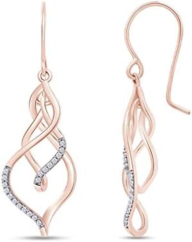 925 Sterling Silver Dangle Earrings for Women, 14K Gold Plated Round White Natural Diamond Triple Flame Drop Earrings (Color- I-J, Clarity- I2-I3, 0.20 Cttw) in Kuwait