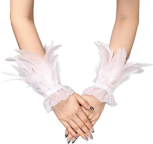 AUOCATTAIL Women Feather Gloves Angel Cuff Party Wedding Swan Wrist Bands Costume Accessories in Kuwait