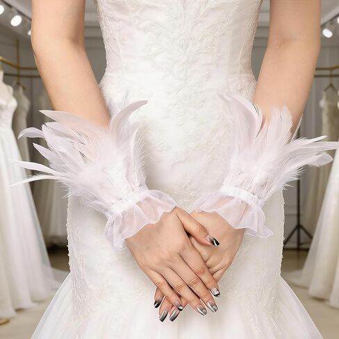AUOCATTAIL Women Feather Gloves Angel Cuff Party Wedding Swan Wrist Bands Costume Accessories in Kuwait
