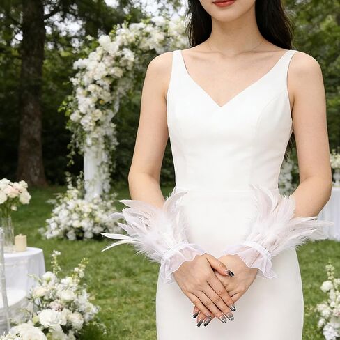 AUOCATTAIL Women Feather Gloves Angel Cuff Party Wedding Swan Wrist Bands Costume Accessories in Kuwait