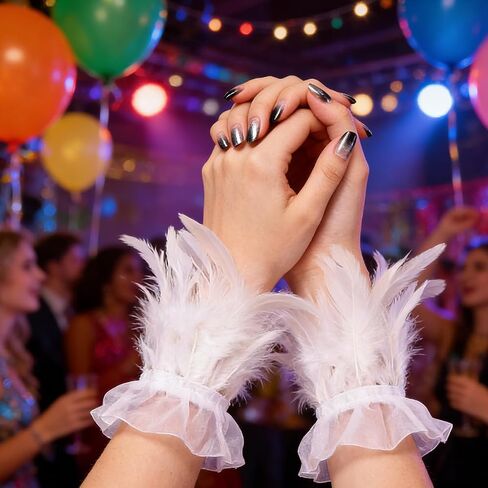 AUOCATTAIL Women Feather Gloves Angel Cuff Party Wedding Swan Wrist Bands Costume Accessories in Kuwait